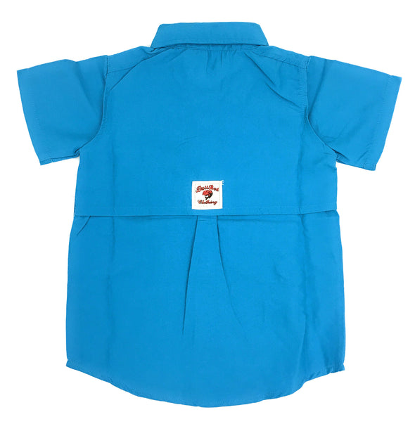 Kids Toddler fishing shirts authentic vented back ocean blue color
