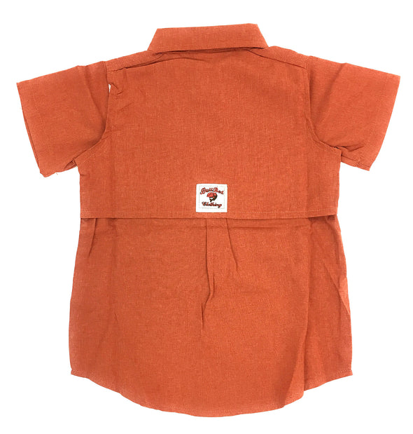 Kids Toddler fishing shirts authentic vented back rust orange color