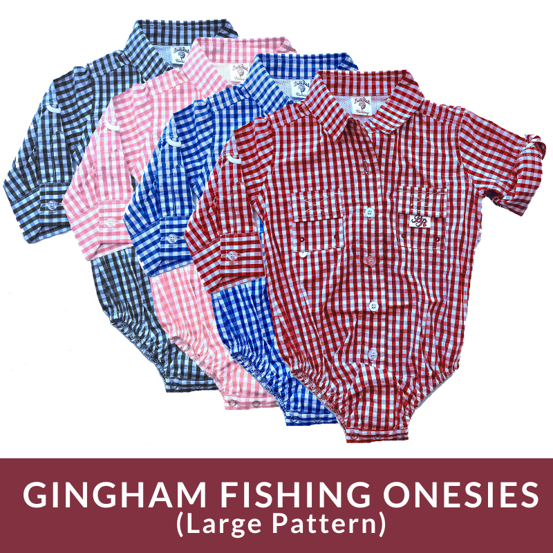 Baby/Infant Fishing Onesies | Baby Fishing One Piece Bodysuit Snapsuit 3 Month / Red Gingham