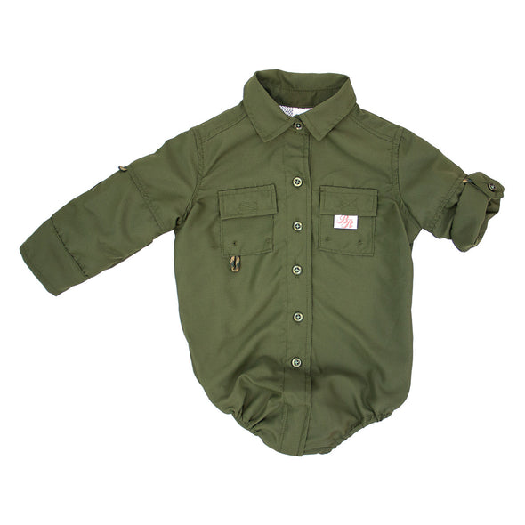 Bullred baby fishing outfit clothes army green color
