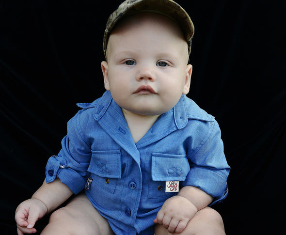 Bullred onesie baby fishing shirt french blue color